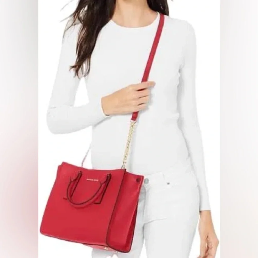 Michael Michael Kors Alessa Medium Pebbled Leather Satchel in Red